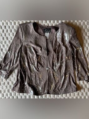 Alex Evenings Taupe Blazer with Metallic Sequin Accents